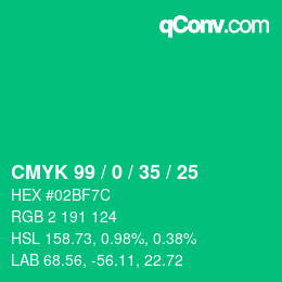 颜色代码: CMYK 99 / 0 / 35 / 25 | qconv.com