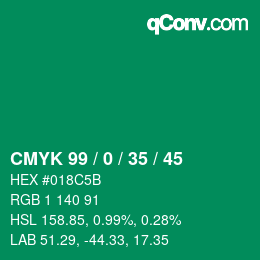 颜色代码: CMYK 99 / 0 / 35 / 45 | qconv.com