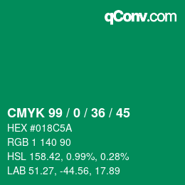 カラーコード: CMYK 99 / 0 / 36 / 45 | qconv.com