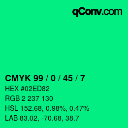 カラーコード: CMYK 99 / 0 / 45 / 7 | qconv.com