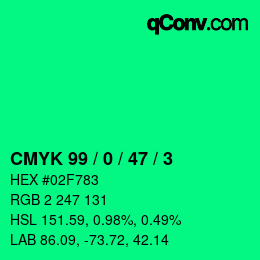 颜色代码: CMYK 99 / 0 / 47 / 3 | qconv.com