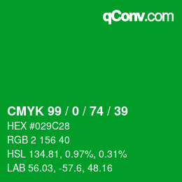 Farbcode: CMYK 99 / 0 / 74 / 39 | qconv.com