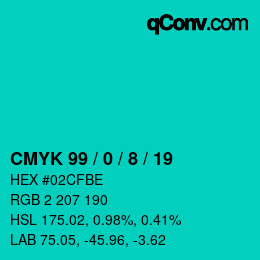 カラーコード: CMYK 99 / 0 / 8 / 19 | qconv.com