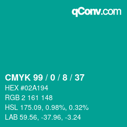 Color code: CMYK 99 / 0 / 8 / 37 | qconv.com