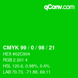 Farbcode: CMYK 99 / 0 / 98 / 21 | qconv.com