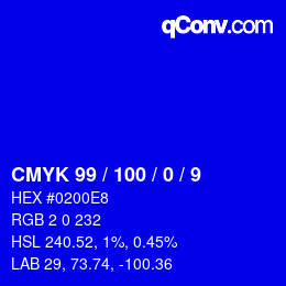 Farbcode: CMYK 99 / 100 / 0 / 9 | qconv.com
