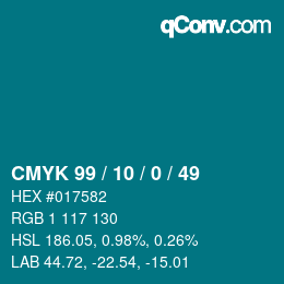 カラーコード: CMYK 99 / 10 / 0 / 49 | qconv.com