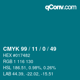 Color code: CMYK 99 / 11 / 0 / 49 | qconv.com