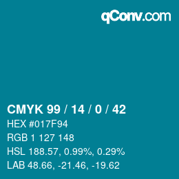カラーコード: CMYK 99 / 14 / 0 / 42 | qconv.com