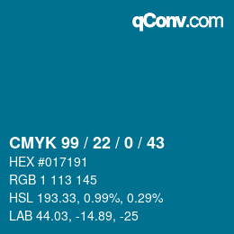 Color code: CMYK 99 / 22 / 0 / 43 | qconv.com