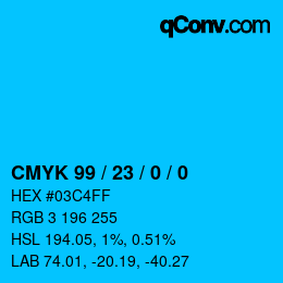 カラーコード: CMYK 99 / 23 / 0 / 0 | qconv.com