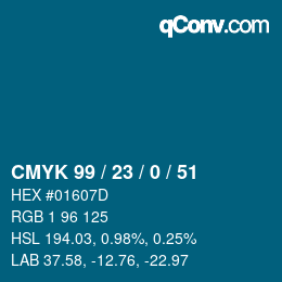 カラーコード: CMYK 99 / 23 / 0 / 51 | qconv.com
