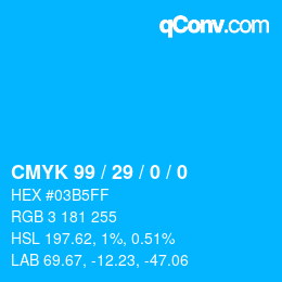 颜色代码: CMYK 99 / 29 / 0 / 0 | qconv.com