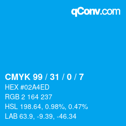 颜色代码: CMYK 99 / 31 / 0 / 7 | qconv.com