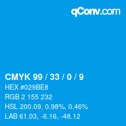 颜色代码: CMYK 99 / 33 / 0 / 9 | qconv.com