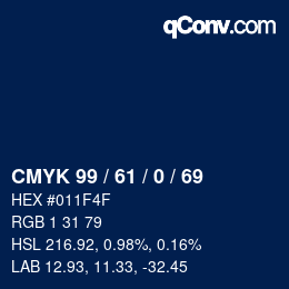 カラーコード: CMYK 99 / 61 / 0 / 69 | qconv.com