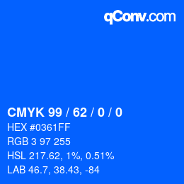 颜色代码: CMYK 99 / 62 / 0 / 0 | qconv.com