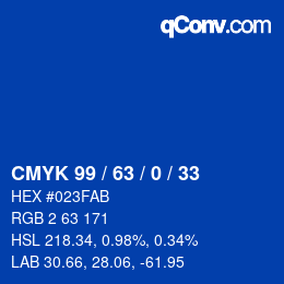 カラーコード: CMYK 99 / 63 / 0 / 33 | qconv.com