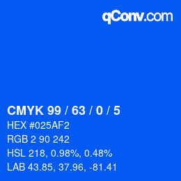 颜色代码: CMYK 99 / 63 / 0 / 5 | qconv.com