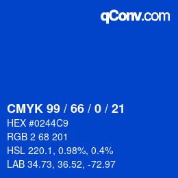 カラーコード: CMYK 99 / 66 / 0 / 21 | qconv.com