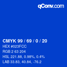 Color code: CMYK 99 / 69 / 0 / 20 | qconv.com