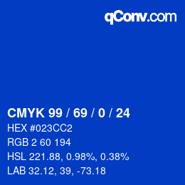 カラーコード: CMYK 99 / 69 / 0 / 24 | qconv.com