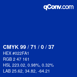 Color code: CMYK 99 / 71 / 0 / 37 | qconv.com