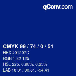 カラーコード: CMYK 99 / 74 / 0 / 51 | qconv.com