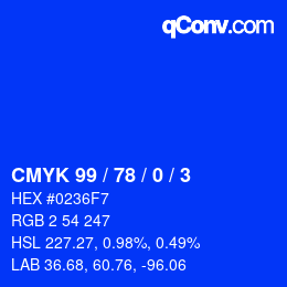Color code: CMYK 99 / 78 / 0 / 3 | qconv.com