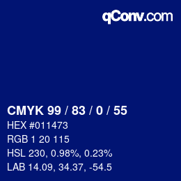 颜色代码: CMYK 99 / 83 / 0 / 55 | qconv.com
