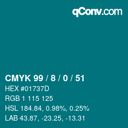 カラーコード: CMYK 99 / 8 / 0 / 51 | qconv.com