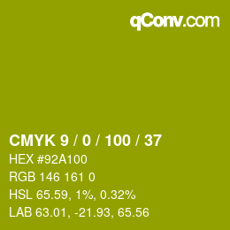 Color code: CMYK 9 / 0 / 100 / 37 | qconv.com