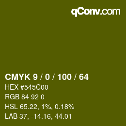 カラーコード: CMYK 9 / 0 / 100 / 64 | qconv.com