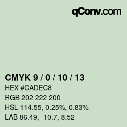 カラーコード: CMYK 9 / 0 / 10 / 13 | qconv.com