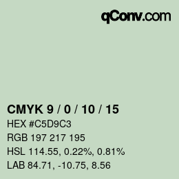 カラーコード: CMYK 9 / 0 / 10 / 15 | qconv.com