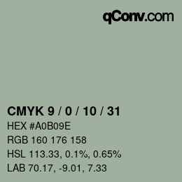 カラーコード: CMYK 9 / 0 / 10 / 31 | qconv.com