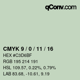 カラーコード: CMYK 9 / 0 / 11 / 16 | qconv.com