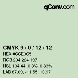 カラーコード: CMYK 9 / 0 / 12 / 12 | qconv.com