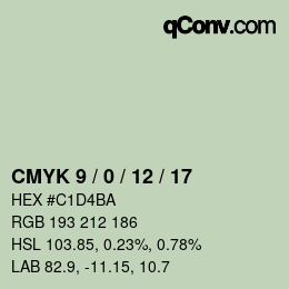 カラーコード: CMYK 9 / 0 / 12 / 17 | qconv.com