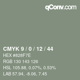 Color code: CMYK 9 / 0 / 12 / 44 | qconv.com