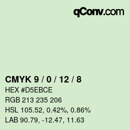 カラーコード: CMYK 9 / 0 / 12 / 8 | qconv.com