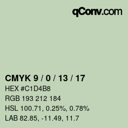 カラーコード: CMYK 9 / 0 / 13 / 17 | qconv.com