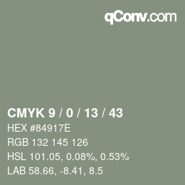 カラーコード: CMYK 9 / 0 / 13 / 43 | qconv.com