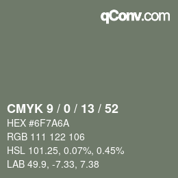 Color code: CMYK 9 / 0 / 13 / 52 | qconv.com