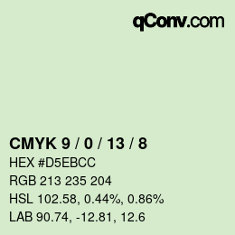 カラーコード: CMYK 9 / 0 / 13 / 8 | qconv.com