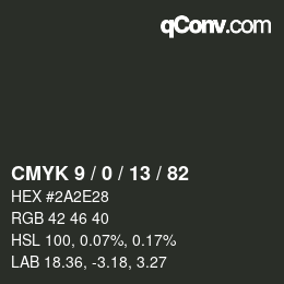 Color code: CMYK 9 / 0 / 13 / 82 | qconv.com