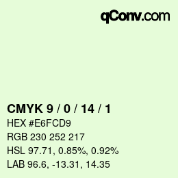 カラーコード: CMYK 9 / 0 / 14 / 1 | qconv.com