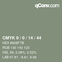 カラーコード: CMYK 9 / 0 / 14 / 44 | qconv.com