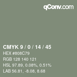 颜色代码: CMYK 9 / 0 / 14 / 45 | qconv.com