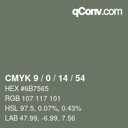 Color code: CMYK 9 / 0 / 14 / 54 | qconv.com